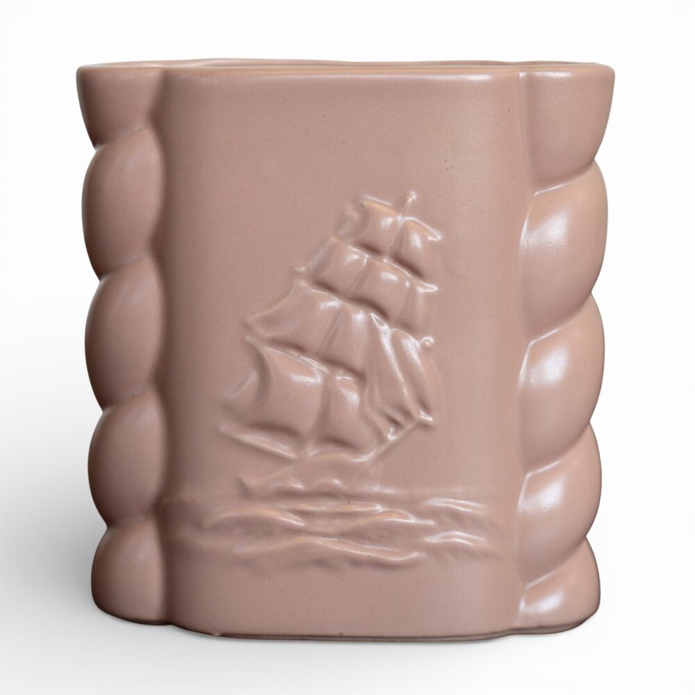 Vintage 1940s Abingdon Pottery Pink Clipper Ship Vase #494 – 7”